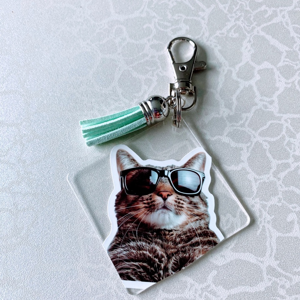 Stylish Cat Keychain with Mint Tassel